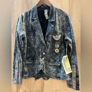 Women's Distressed Gray Blazer with Embellishments